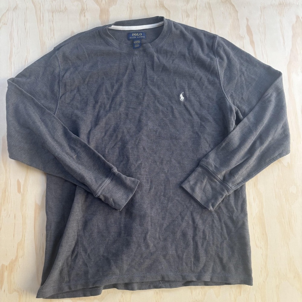 Polo Ralph Lauren Pajama Top Mens XL Gray Waffle Knit Long Sleeve Sleepwear